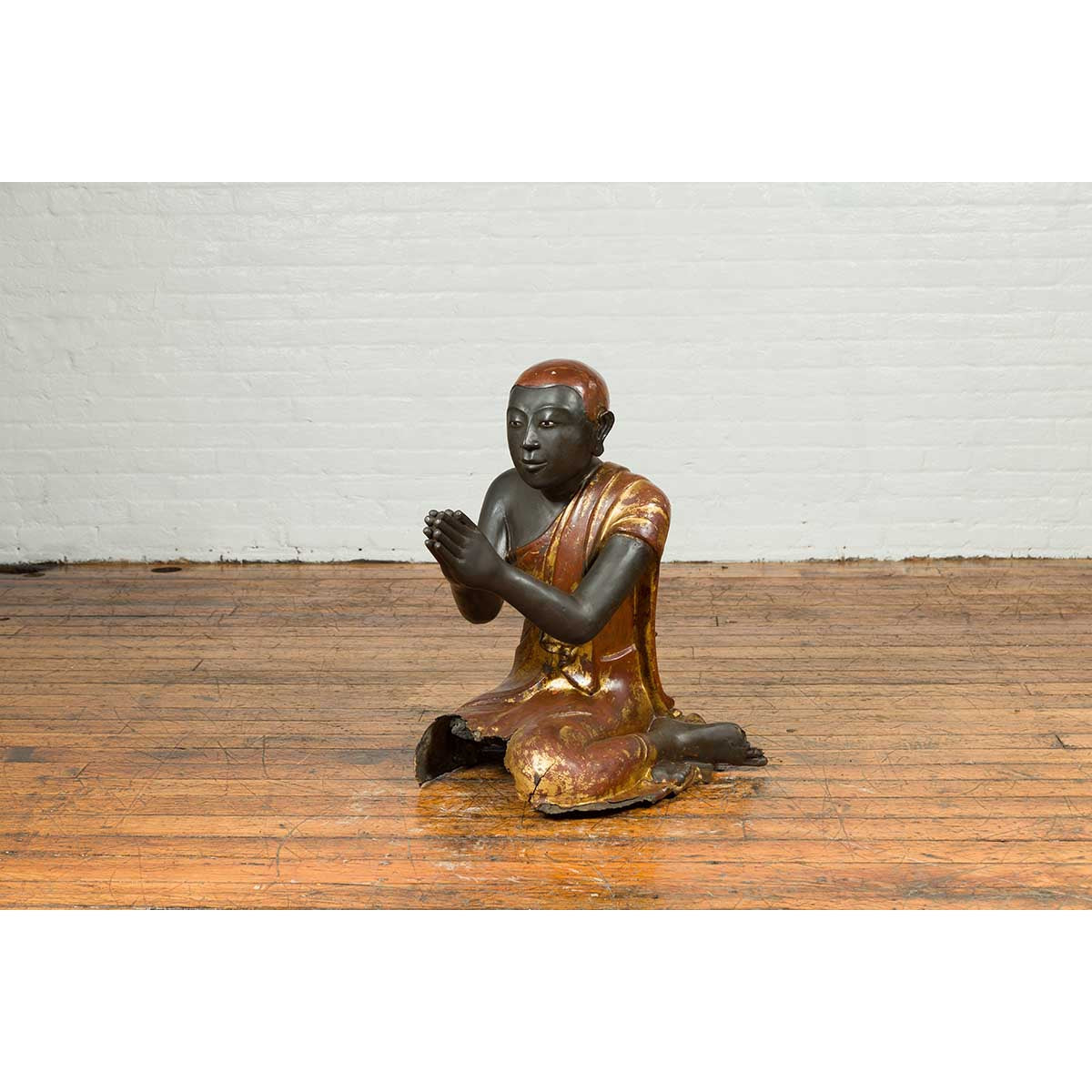 20th Century Thai Temple Ceremonial Lacquered and Gilt Kneeling Monk Sculpture-6. Asian & Chinese Furniture, Art, Antiques, Vintage Home Décor for sale at FEA Home