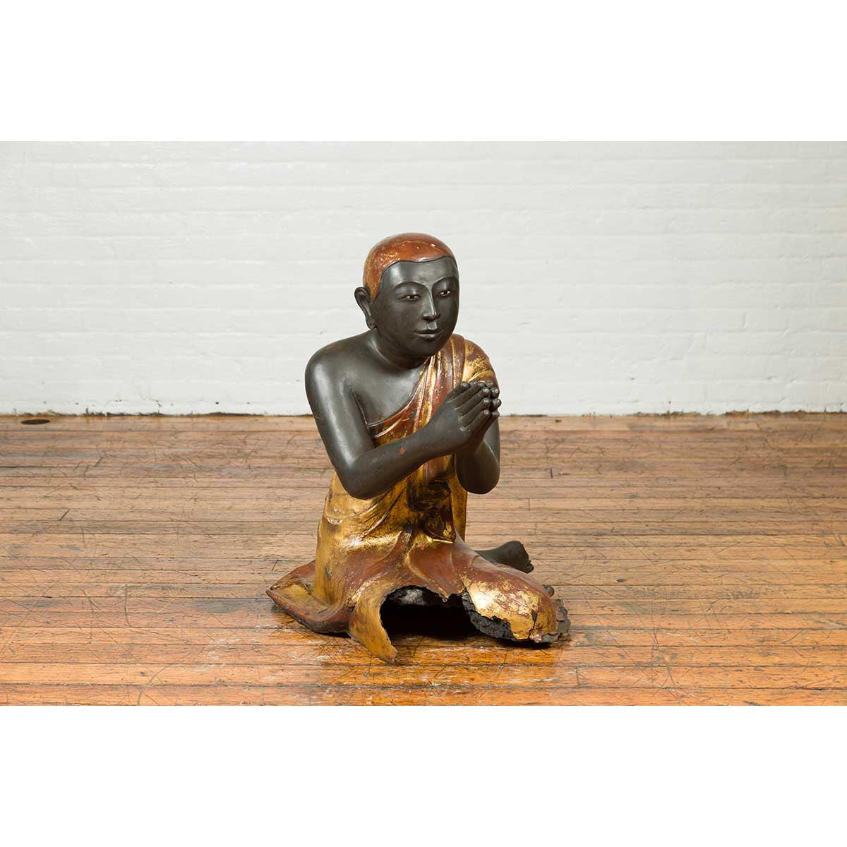 20th Century Thai Temple Ceremonial Lacquered and Gilt Kneeling Monk Sculpture-7. Asian & Chinese Furniture, Art, Antiques, Vintage Home Décor for sale at FEA Home