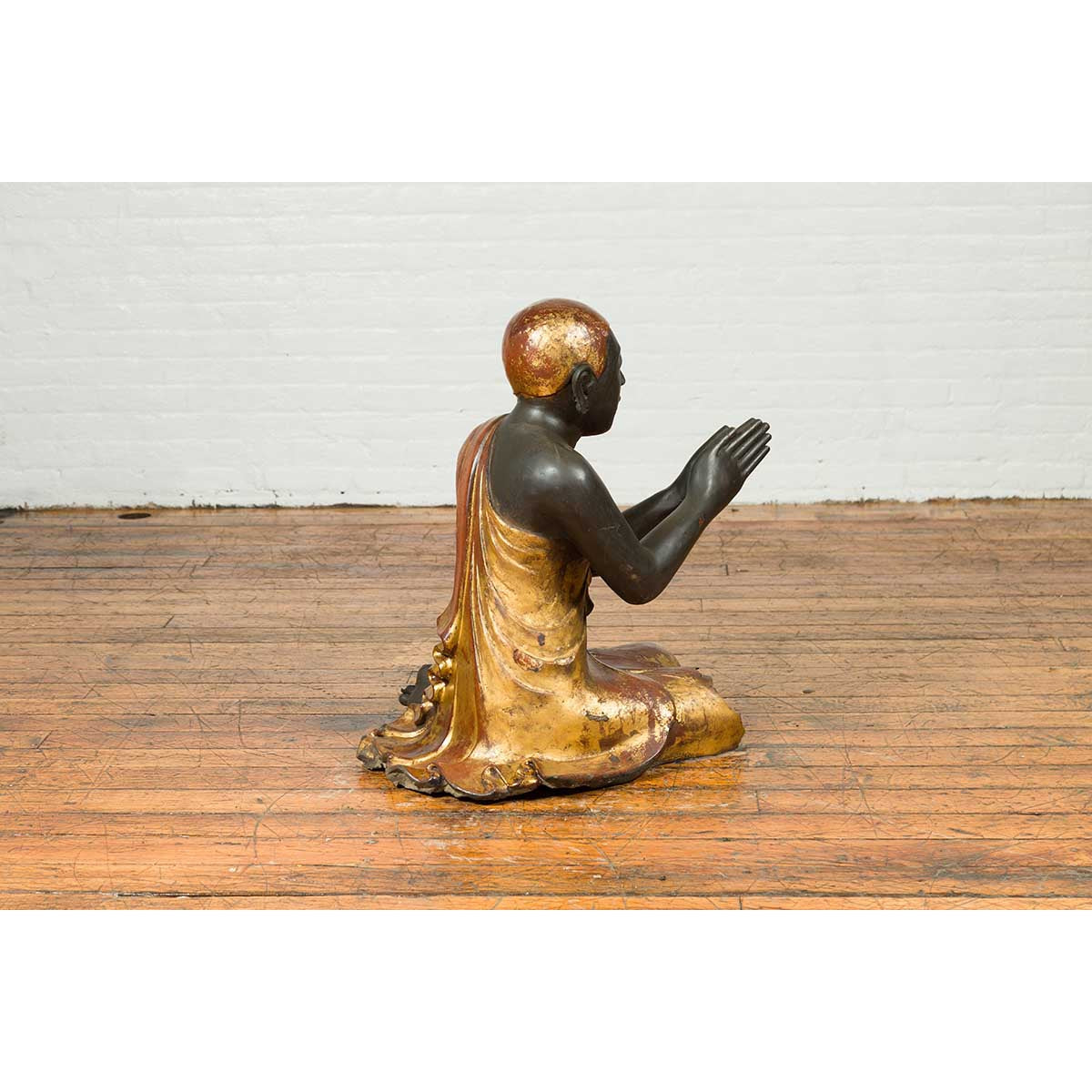 20th Century Thai Temple Ceremonial Lacquered and Gilt Kneeling Monk Sculpture-8. Asian & Chinese Furniture, Art, Antiques, Vintage Home Décor for sale at FEA Home