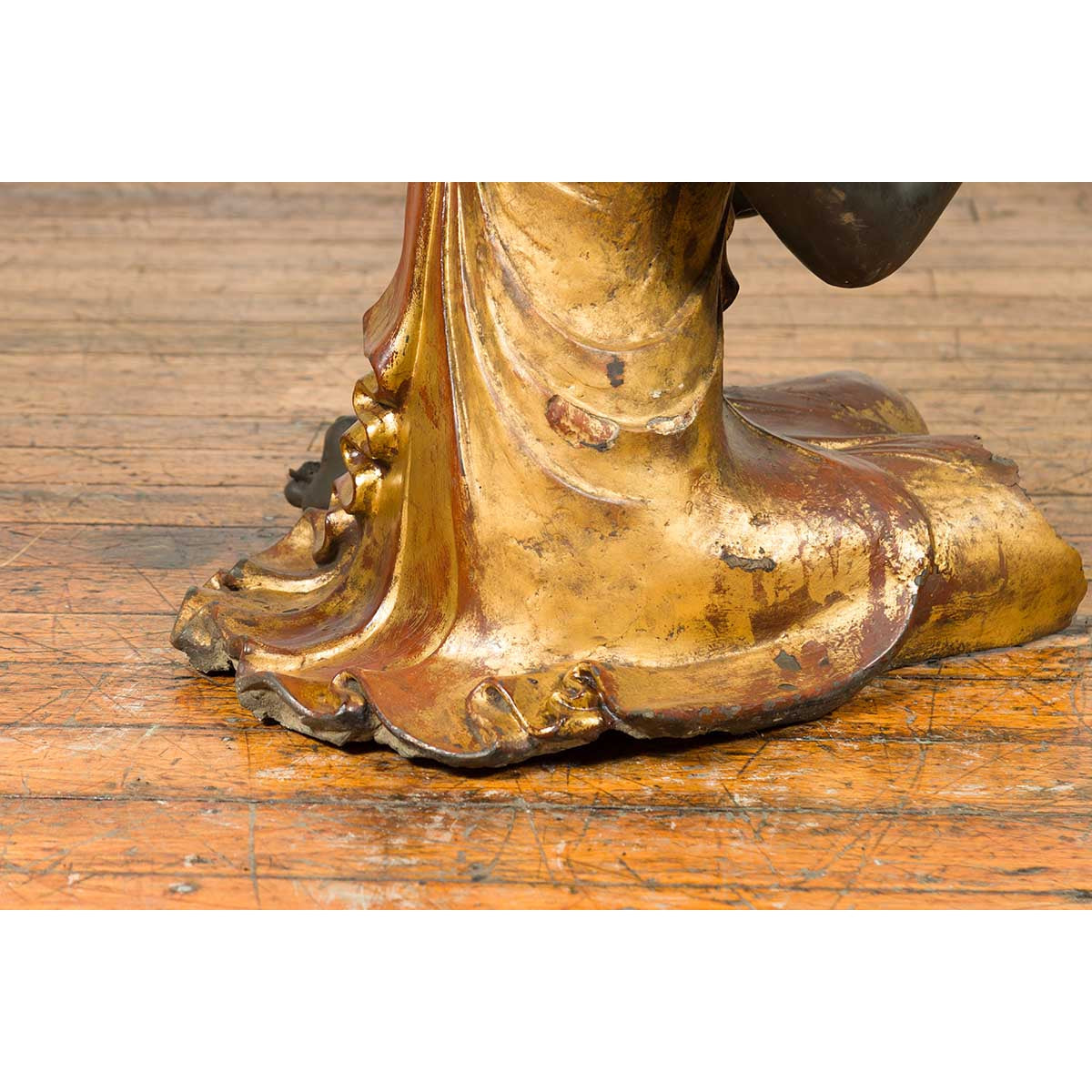 20th Century Thai Temple Ceremonial Lacquered and Gilt Kneeling Monk Sculpture-4. Asian & Chinese Furniture, Art, Antiques, Vintage Home Décor for sale at FEA Home