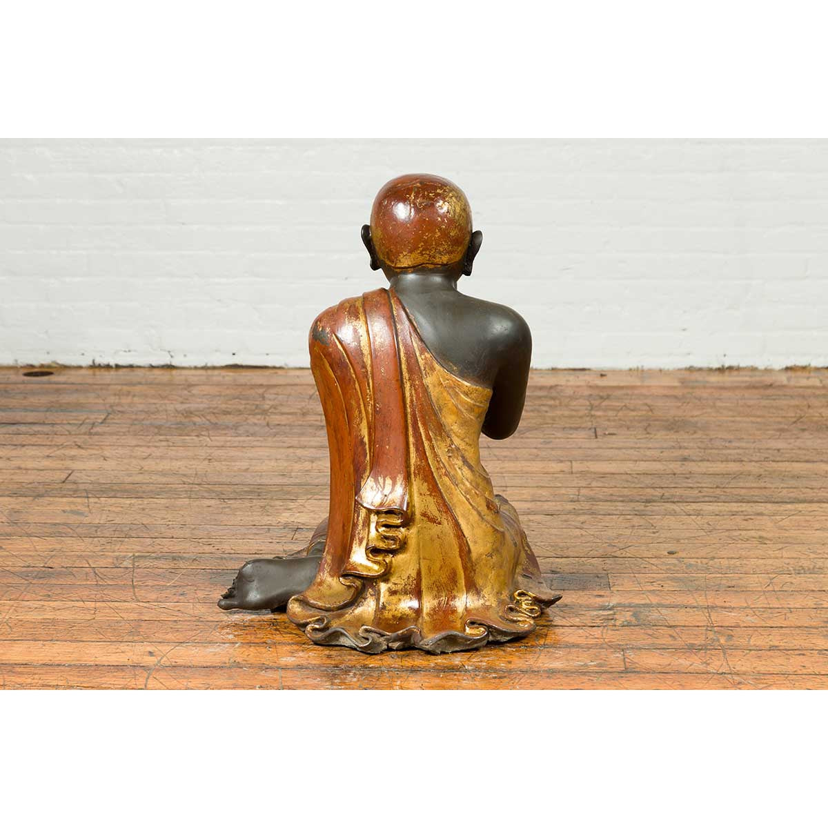 20th Century Thai Temple Ceremonial Lacquered and Gilt Kneeling Monk Sculpture-9. Asian & Chinese Furniture, Art, Antiques, Vintage Home Décor for sale at FEA Home