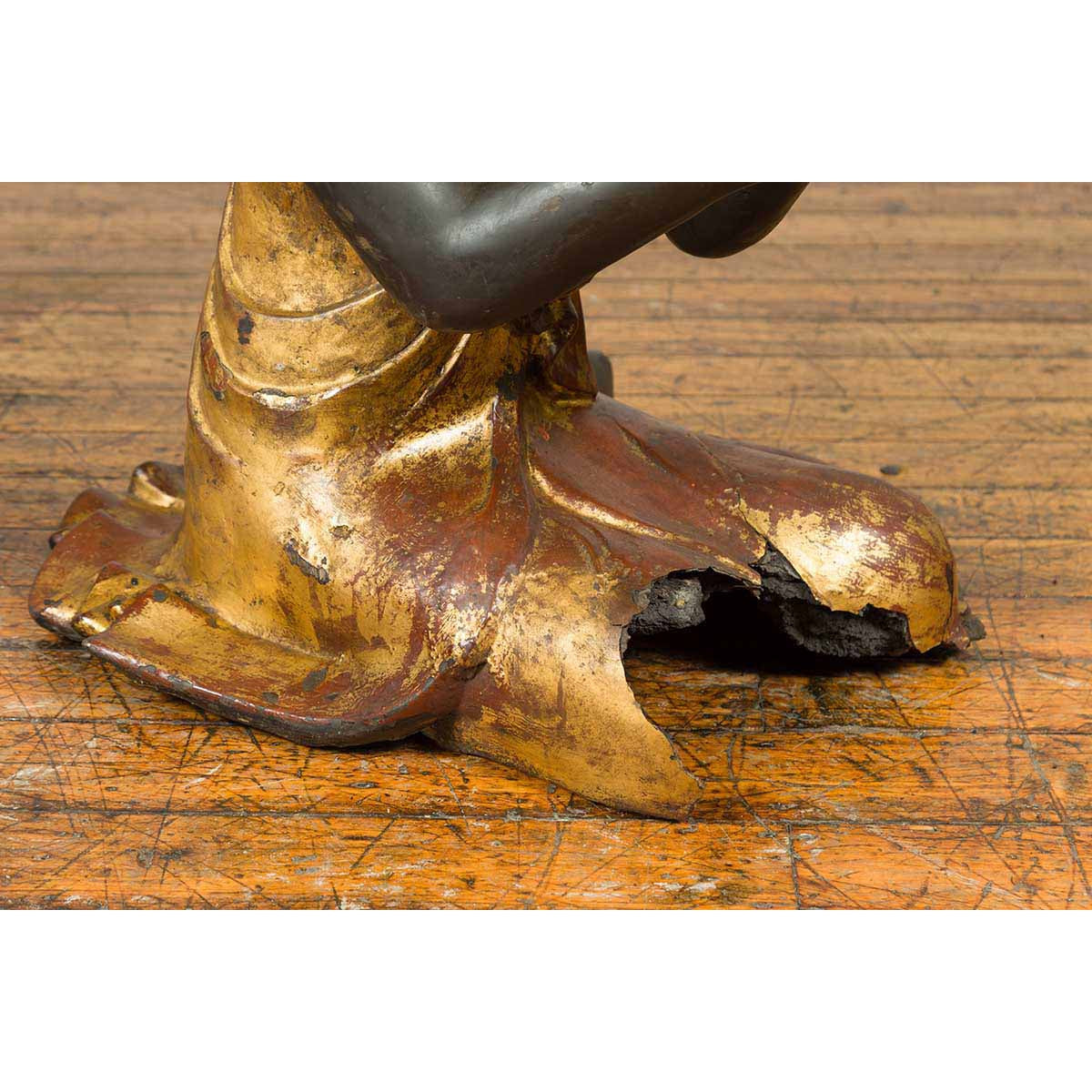 20th Century Thai Temple Ceremonial Lacquered and Gilt Kneeling Monk Sculpture-15. Asian & Chinese Furniture, Art, Antiques, Vintage Home Décor for sale at FEA Home