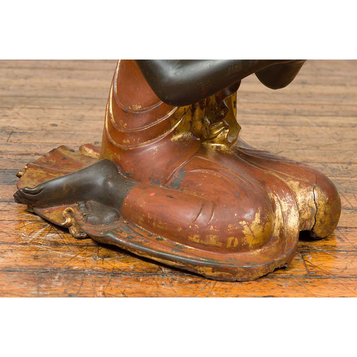 20th Century Thai Temple Ceremonial Lacquered and Gilt Kneeling Monk Sculpture-6. Asian & Chinese Furniture, Art, Antiques, Vintage Home Décor for sale at FEA Home
