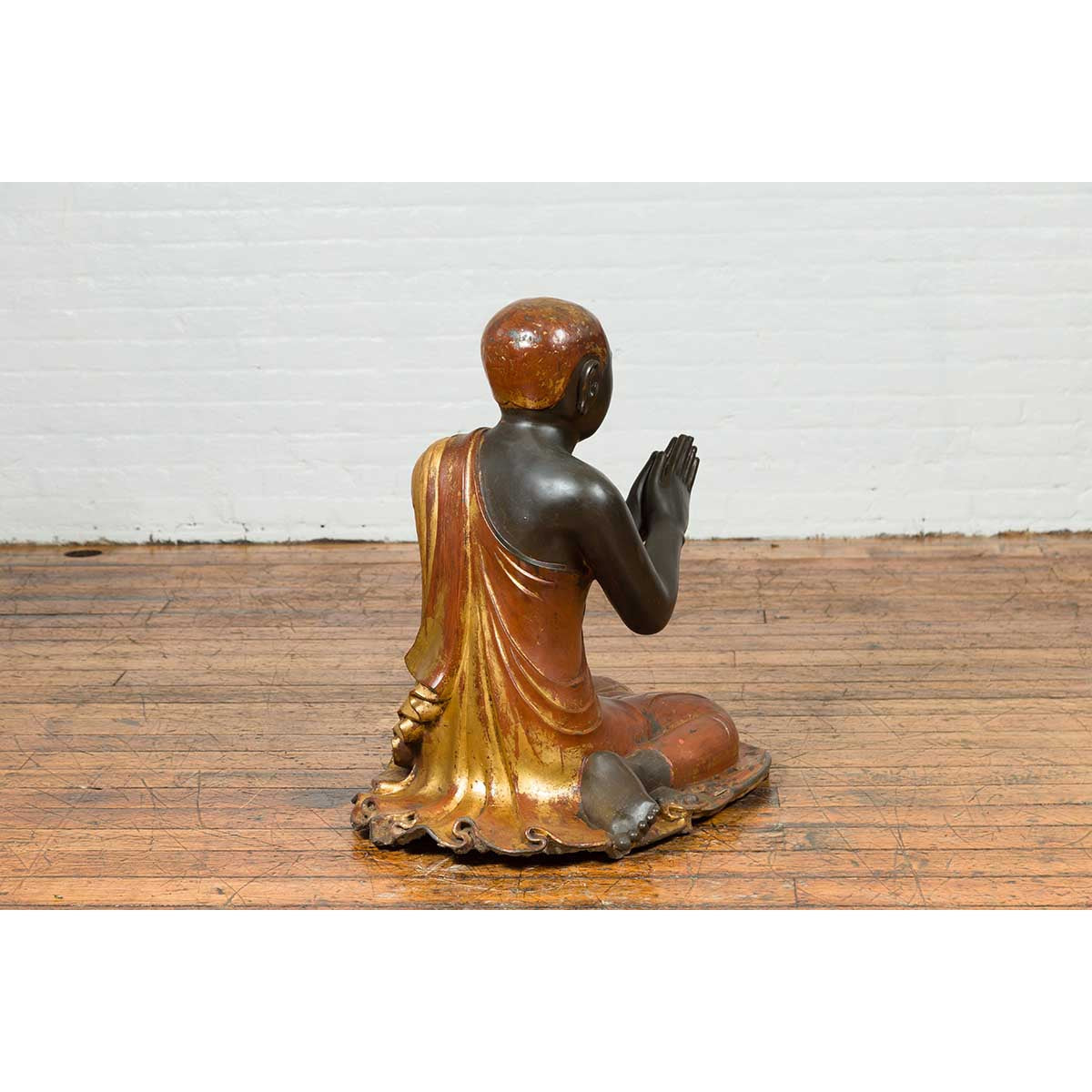 20th Century Thai Temple Ceremonial Lacquered and Gilt Kneeling Monk Sculpture-11. Asian & Chinese Furniture, Art, Antiques, Vintage Home Décor for sale at FEA Home