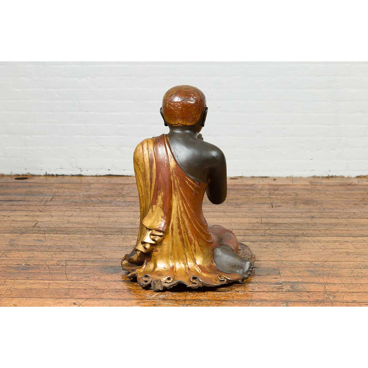 20th Century Thai Temple Ceremonial Lacquered and Gilt Kneeling Monk Sculpture-12. Asian & Chinese Furniture, Art, Antiques, Vintage Home Décor for sale at FEA Home