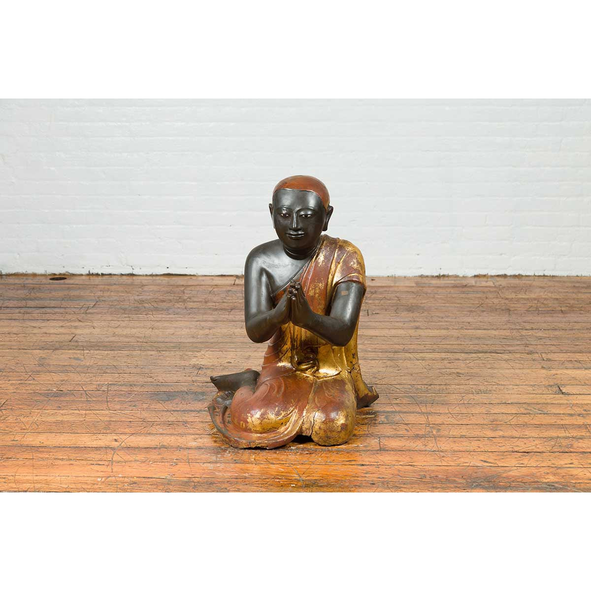 20th Century Thai Temple Ceremonial Lacquered and Gilt Kneeling Monk Sculpture-3. Asian & Chinese Furniture, Art, Antiques, Vintage Home Décor for sale at FEA Home