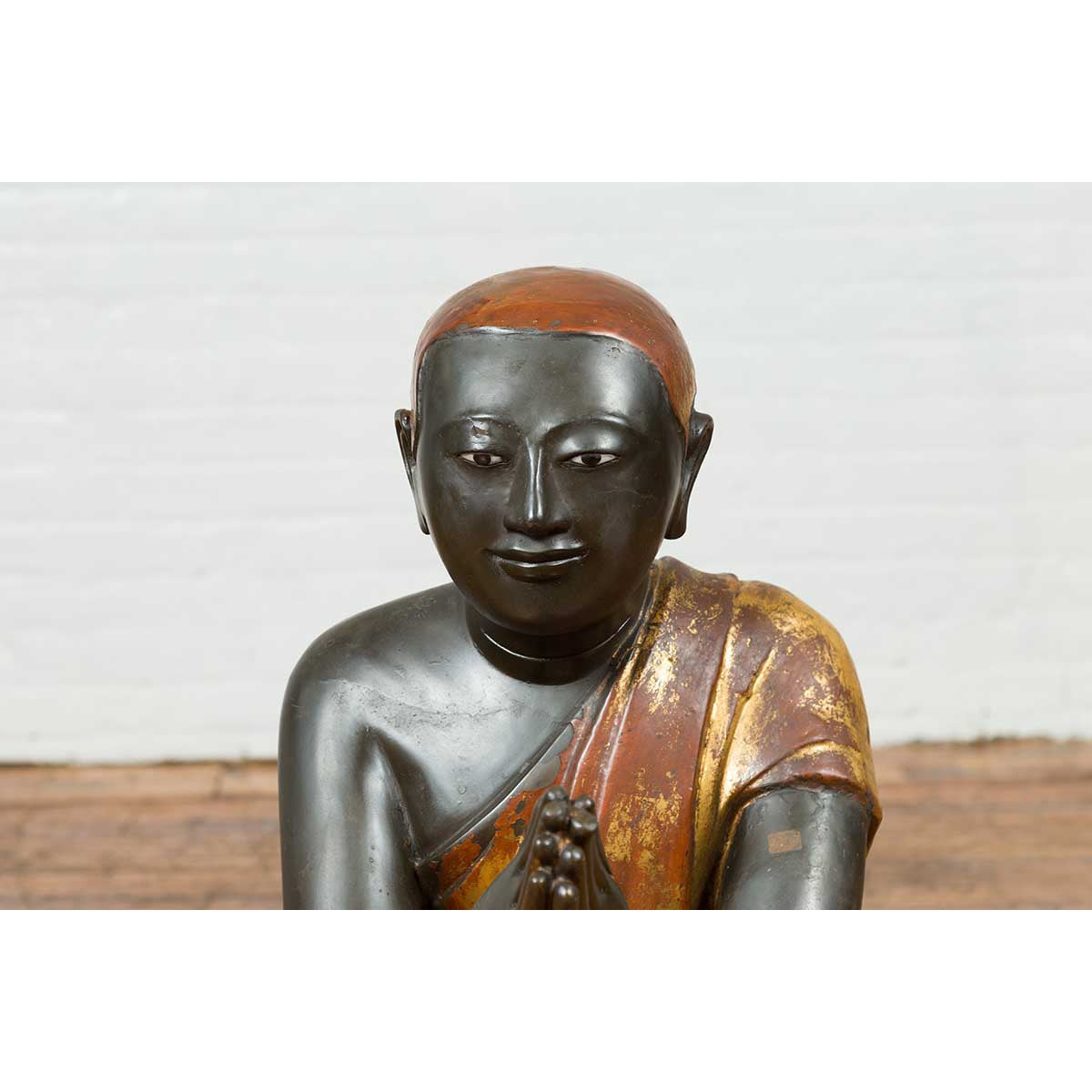20th Century Thai Temple Ceremonial Lacquered and Gilt Kneeling Monk Sculpture-7. Asian & Chinese Furniture, Art, Antiques, Vintage Home Décor for sale at FEA Home