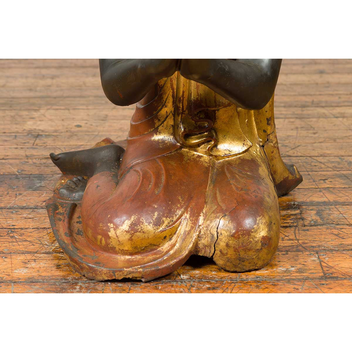 20th Century Thai Temple Ceremonial Lacquered and Gilt Kneeling Monk Sculpture-5. Asian & Chinese Furniture, Art, Antiques, Vintage Home Décor for sale at FEA Home