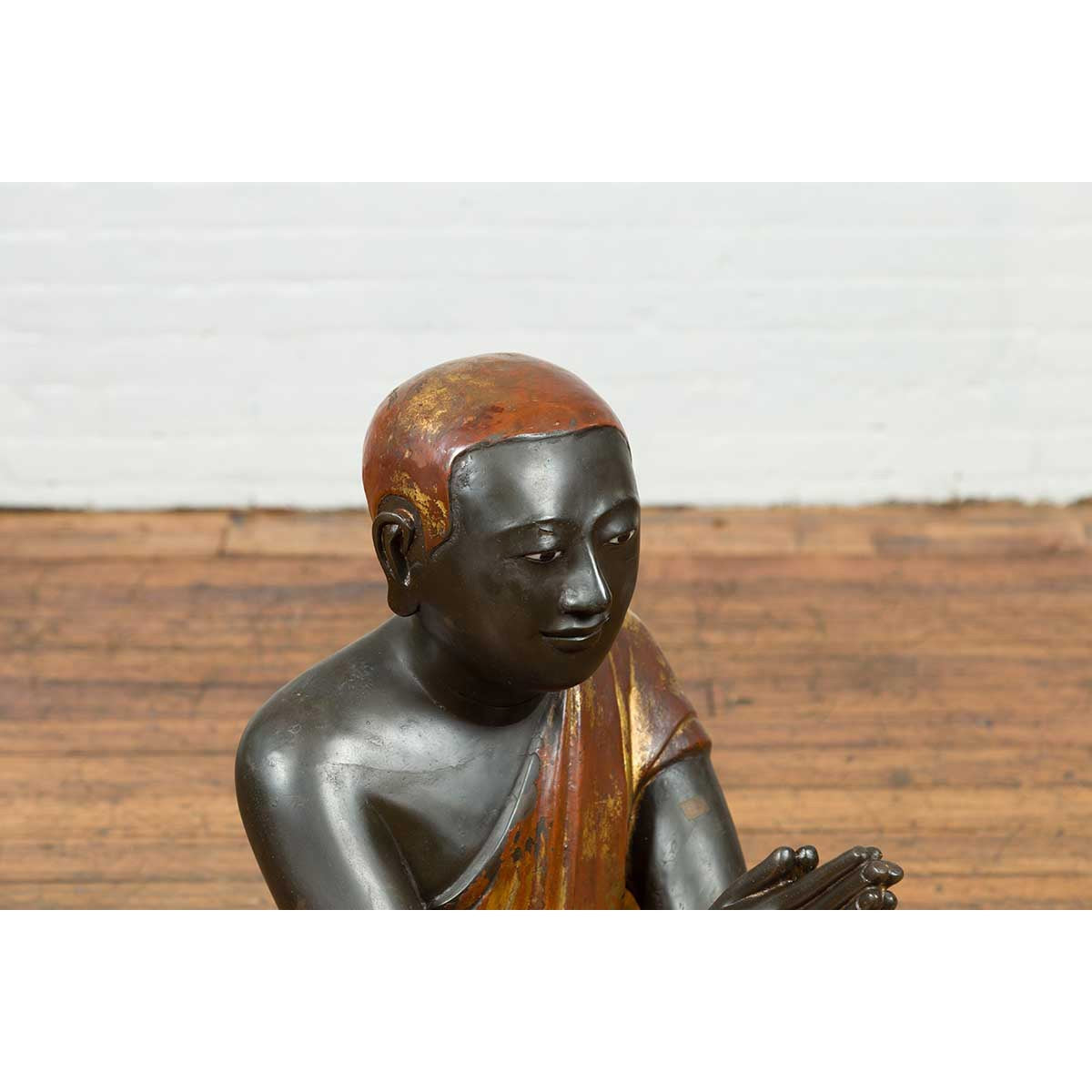20th Century Thai Temple Ceremonial Lacquered and Gilt Kneeling Monk Sculpture-8. Asian & Chinese Furniture, Art, Antiques, Vintage Home Décor for sale at FEA Home