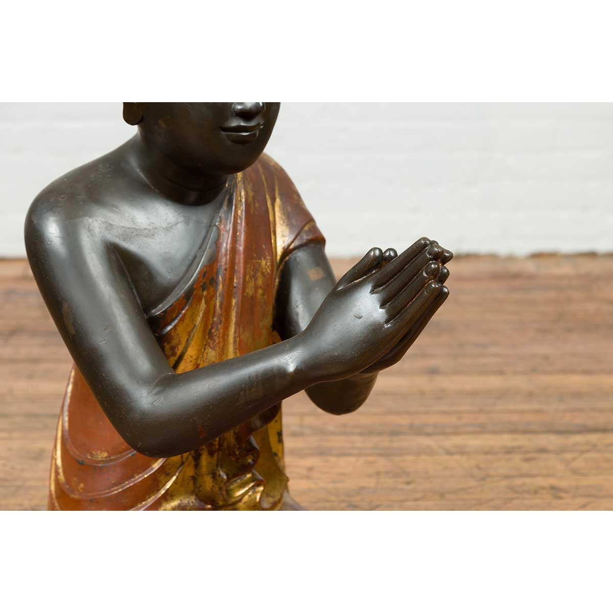 20th Century Thai Temple Ceremonial Lacquered and Gilt Kneeling Monk Sculpture-4. Asian & Chinese Furniture, Art, Antiques, Vintage Home Décor for sale at FEA Home