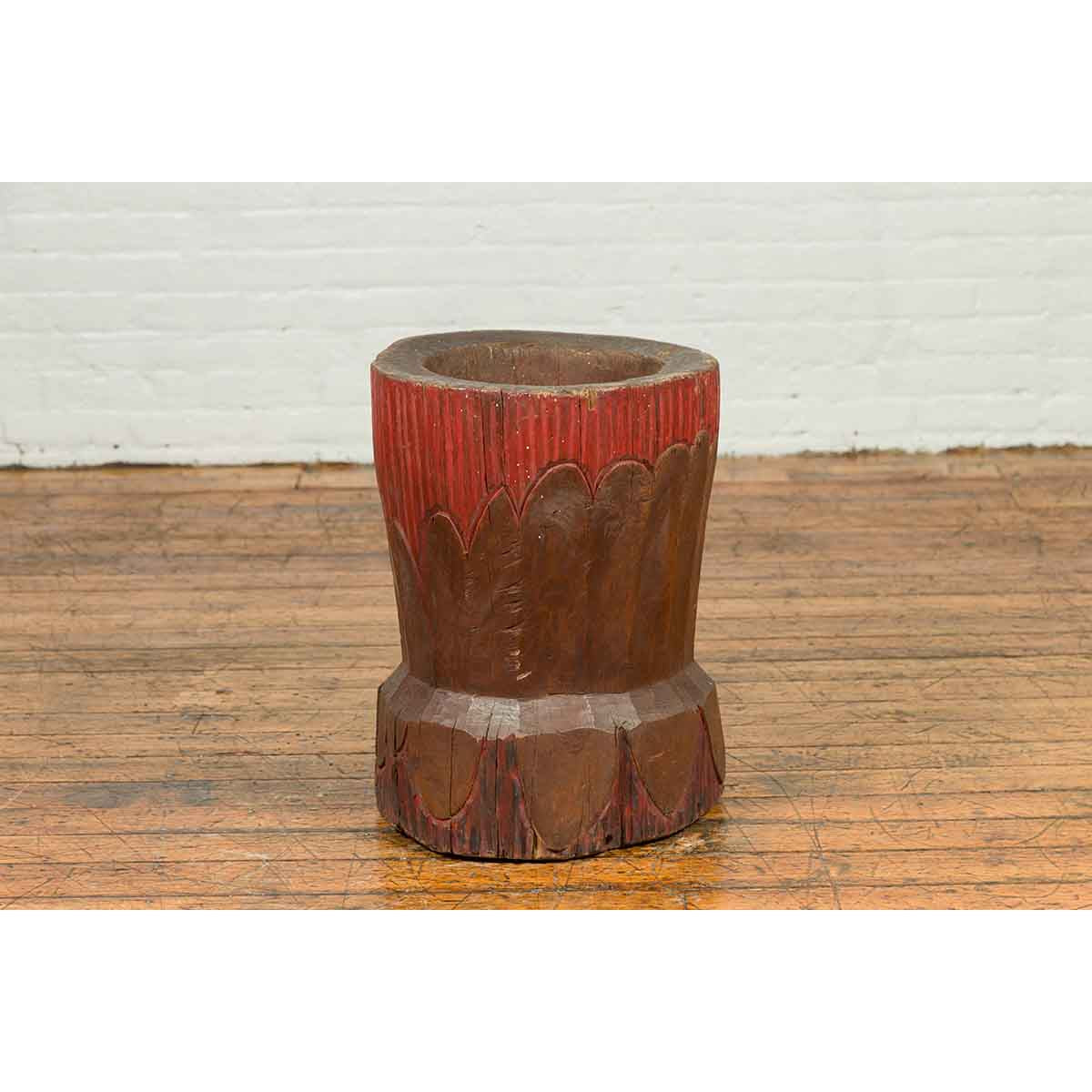 Antique Japanese Wooden Planter with Rustic Appearance and Red Patina-5. Asian & Chinese Furniture, Art, Antiques, Vintage Home Décor for sale at FEA Home
