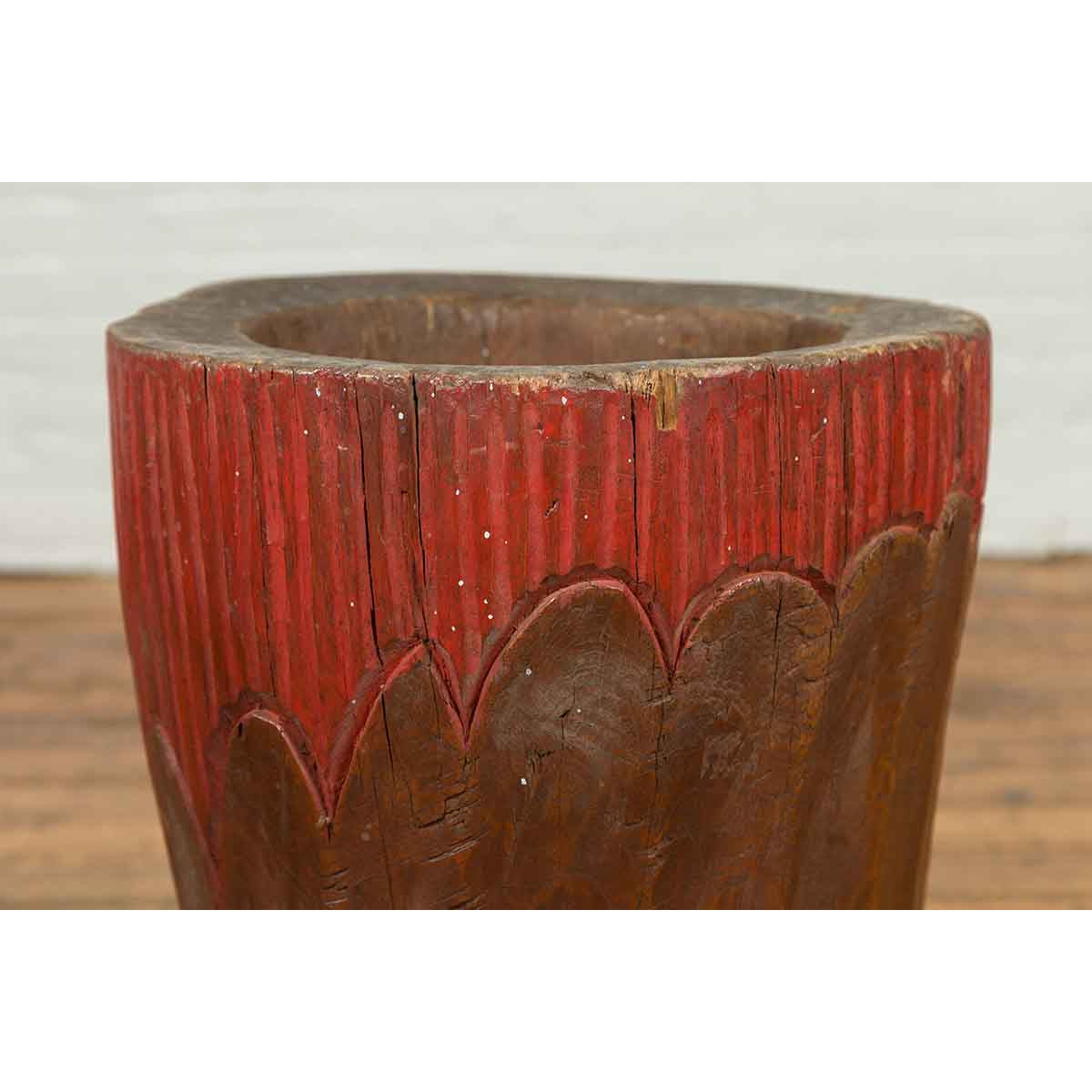 Antique Japanese Wooden Planter with Rustic Appearance and Red Patina-6. Asian & Chinese Furniture, Art, Antiques, Vintage Home Décor for sale at FEA Home