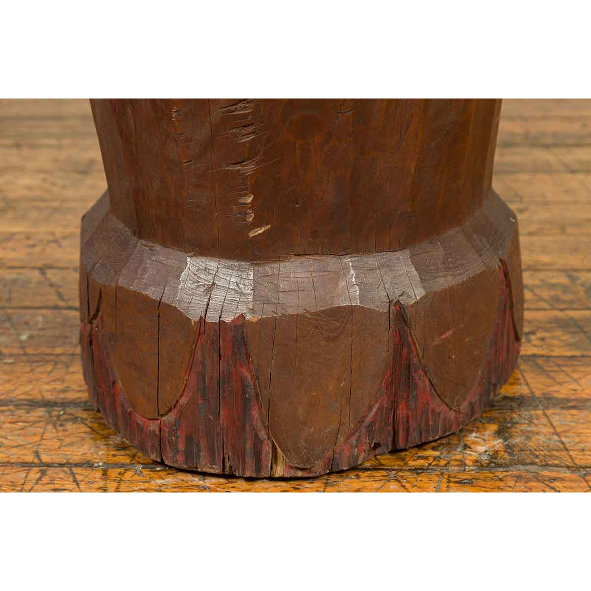 Antique Japanese Wooden Planter with Rustic Appearance and Red Patina-7. Asian & Chinese Furniture, Art, Antiques, Vintage Home Décor for sale at FEA Home