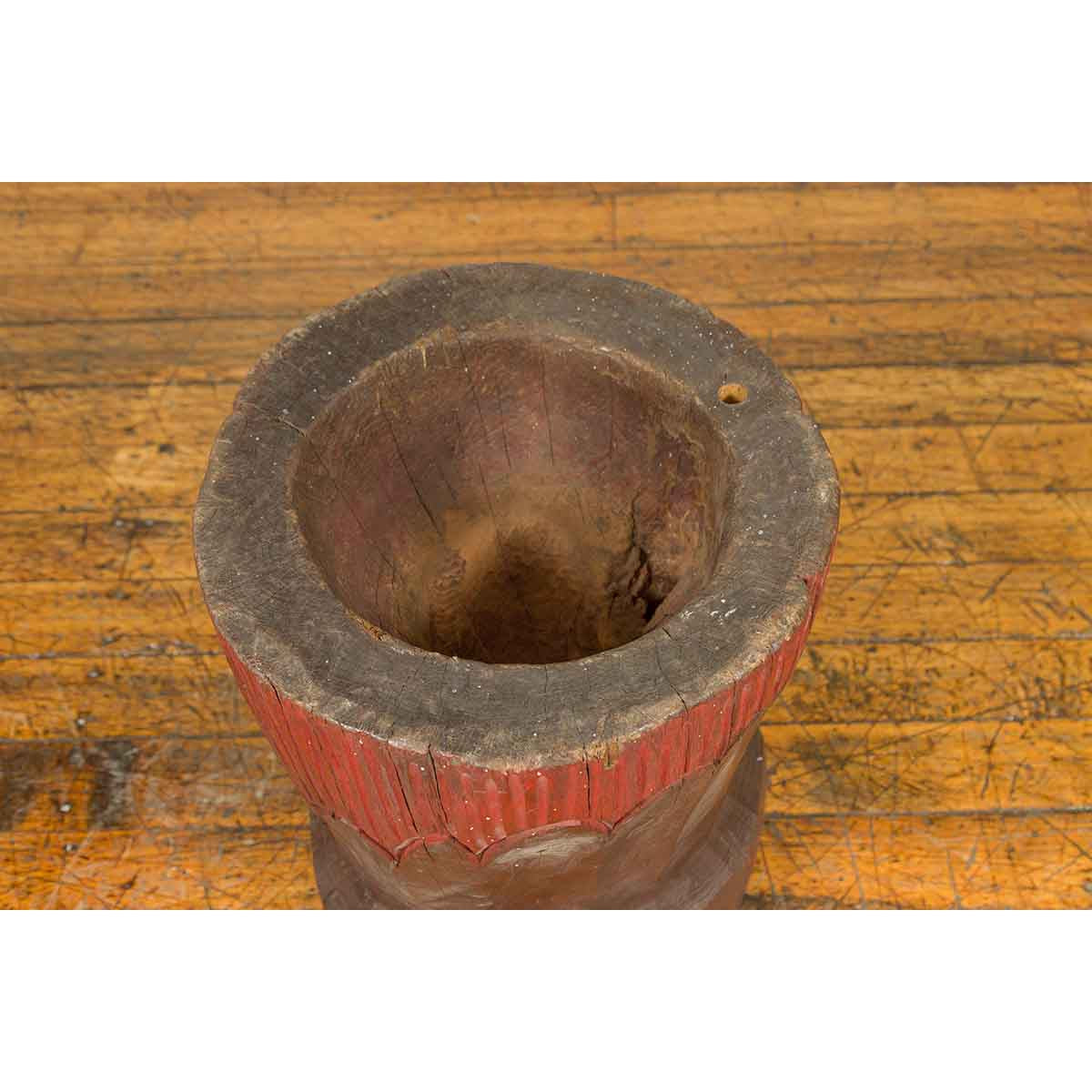 Antique Japanese Wooden Planter with Rustic Appearance and Red Patina-8. Asian & Chinese Furniture, Art, Antiques, Vintage Home Décor for sale at FEA Home