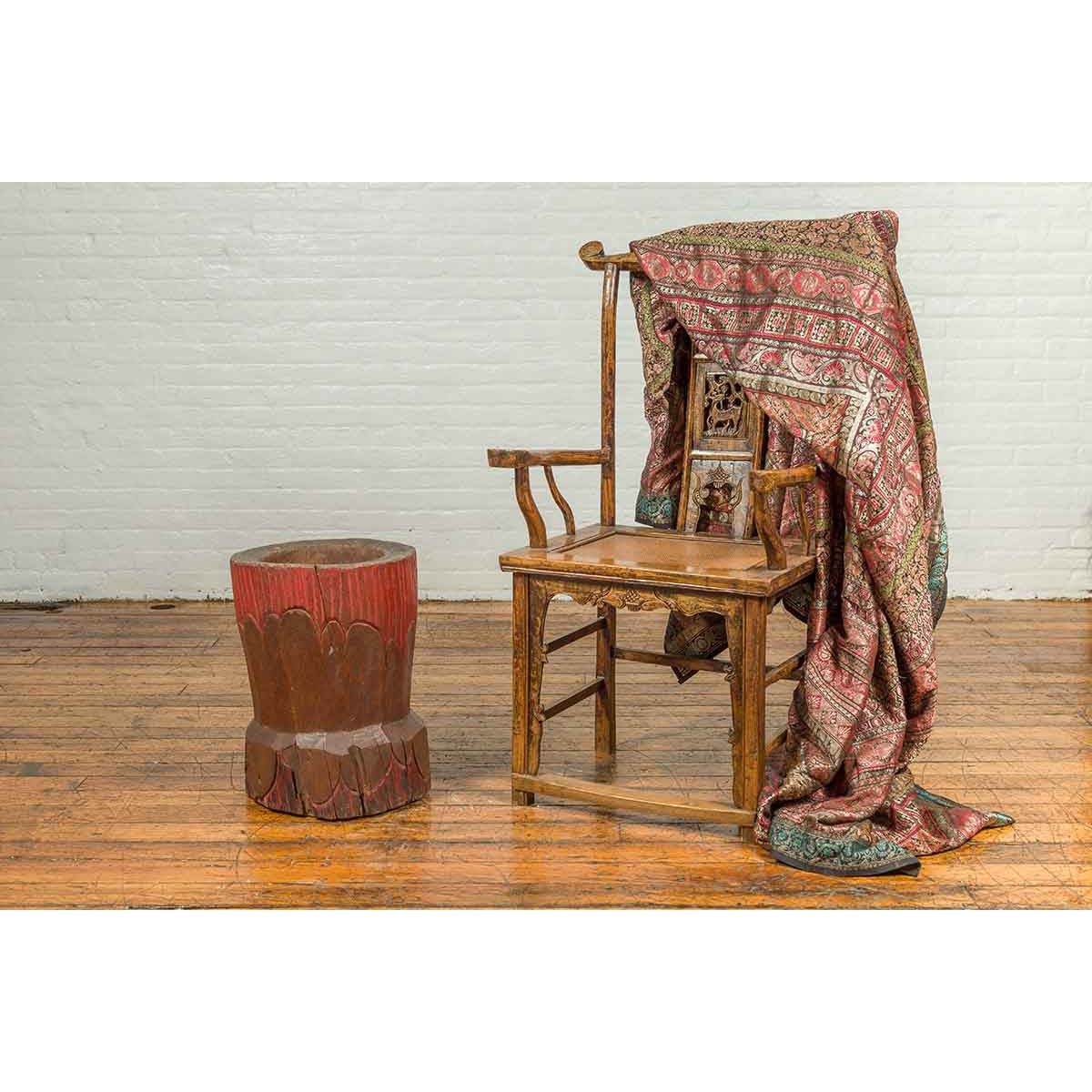Antique Japanese Wooden Planter with Rustic Appearance and Red Patina-9. Asian & Chinese Furniture, Art, Antiques, Vintage Home Décor for sale at FEA Home