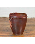 Large Contemporary Thai Garnet Toned Planter with Palm Leaf and Rope Motifs-11. Asian & Chinese Furniture, Art, Antiques, Vintage Home Décor for sale at FEA Home