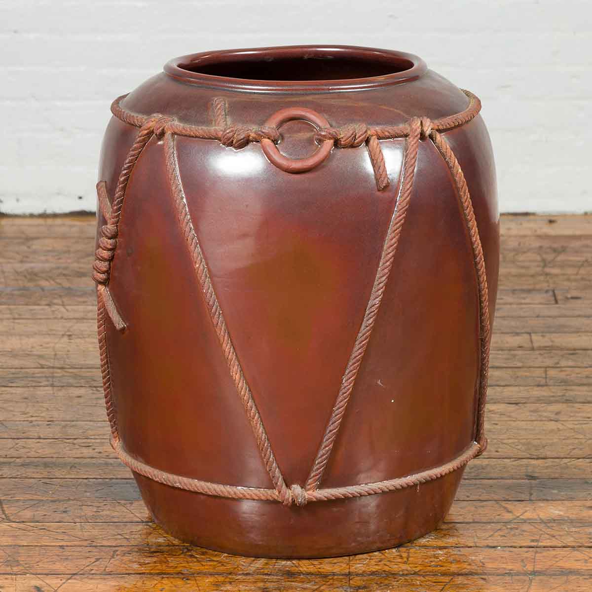 Large Contemporary Thai Monochrome Planter with Rope Accents-2. Asian & Chinese Furniture, Art, Antiques, Vintage Home Décor for sale at FEA Home