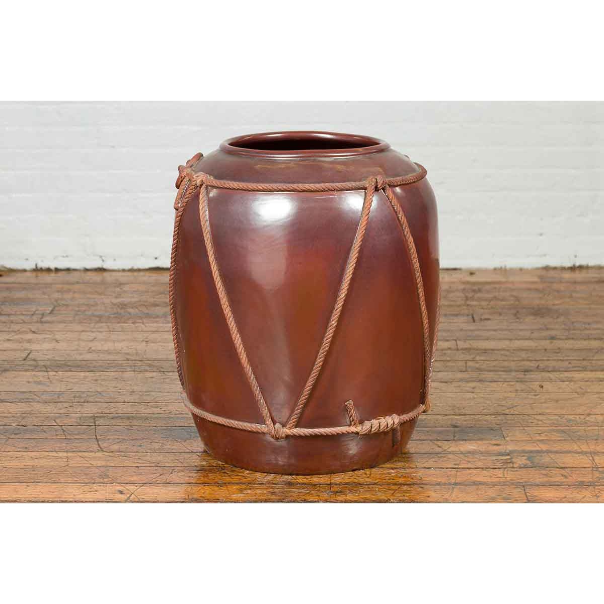 Large Contemporary Thai Monochrome Planter with Rope Accents-12. Asian & Chinese Furniture, Art, Antiques, Vintage Home Décor for sale at FEA Home