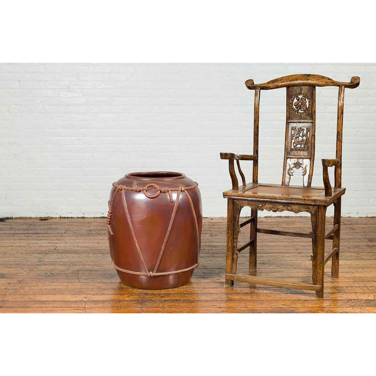 Large Contemporary Thai Monochrome Planter with Rope Accents-3. Asian & Chinese Furniture, Art, Antiques, Vintage Home Décor for sale at FEA Home