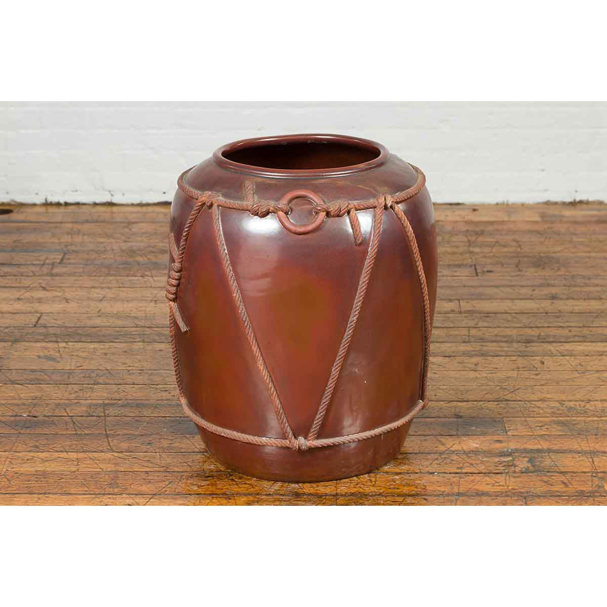 Large Contemporary Thai Monochrome Planter with Rope Accents-4. Asian & Chinese Furniture, Art, Antiques, Vintage Home Décor for sale at FEA Home