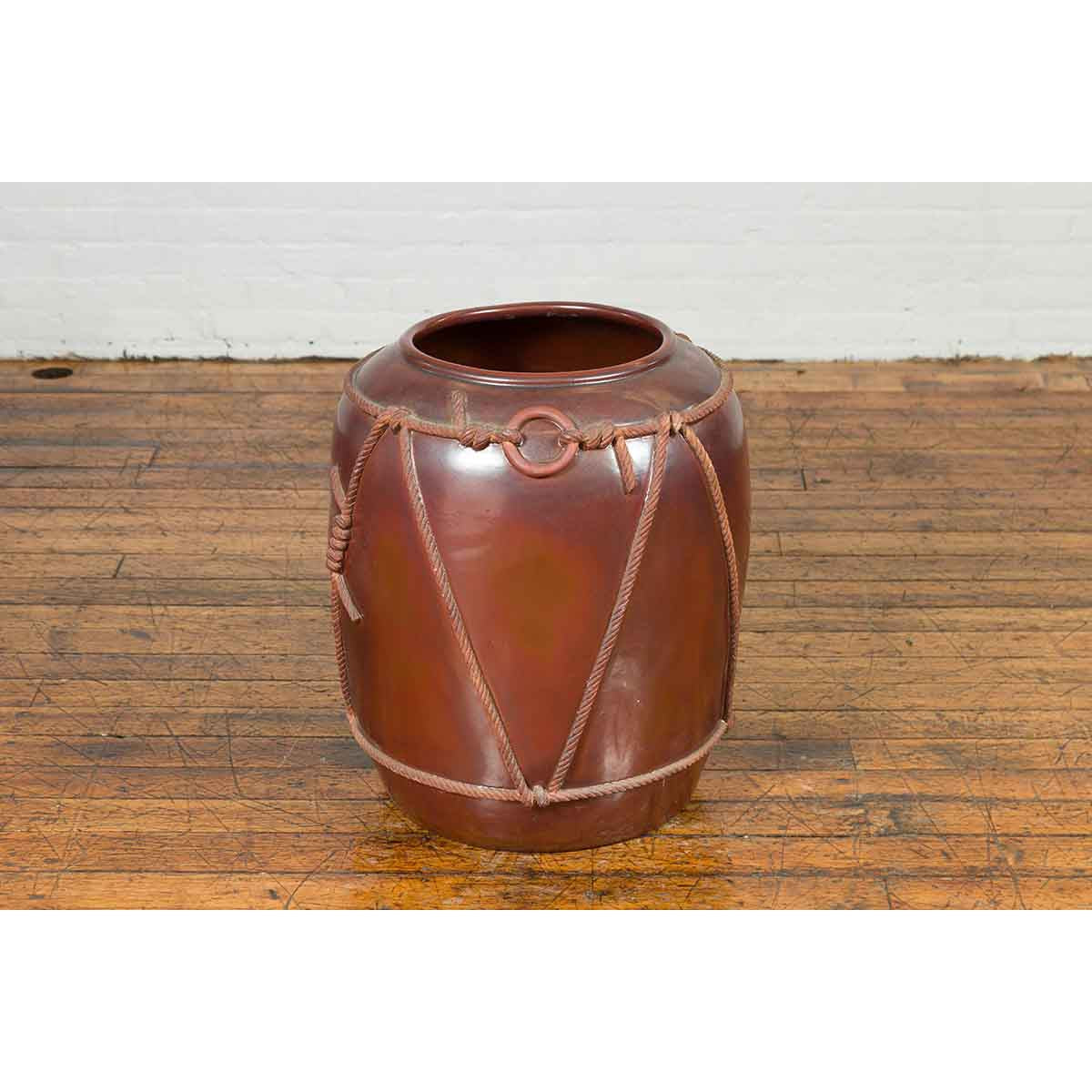 Large Contemporary Thai Monochrome Planter with Rope Accents-5. Asian & Chinese Furniture, Art, Antiques, Vintage Home Décor for sale at FEA Home