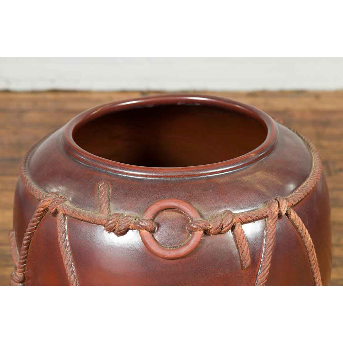 Large Contemporary Thai Monochrome Planter with Rope Accents-6. Asian & Chinese Furniture, Art, Antiques, Vintage Home Décor for sale at FEA Home
