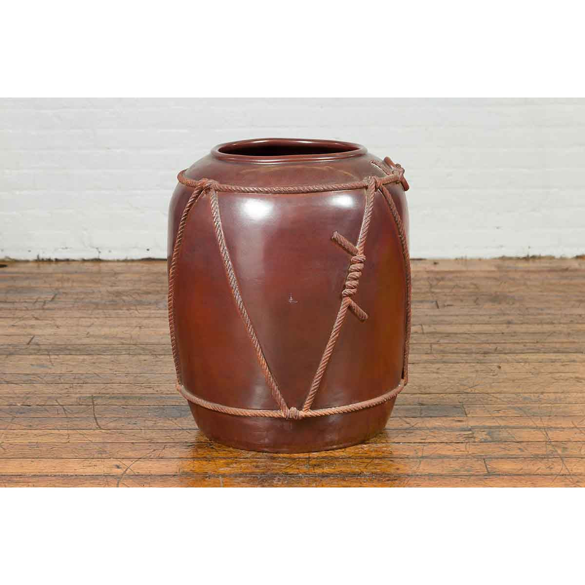 Large Contemporary Thai Monochrome Planter with Rope Accents-10. Asian & Chinese Furniture, Art, Antiques, Vintage Home Décor for sale at FEA Home
