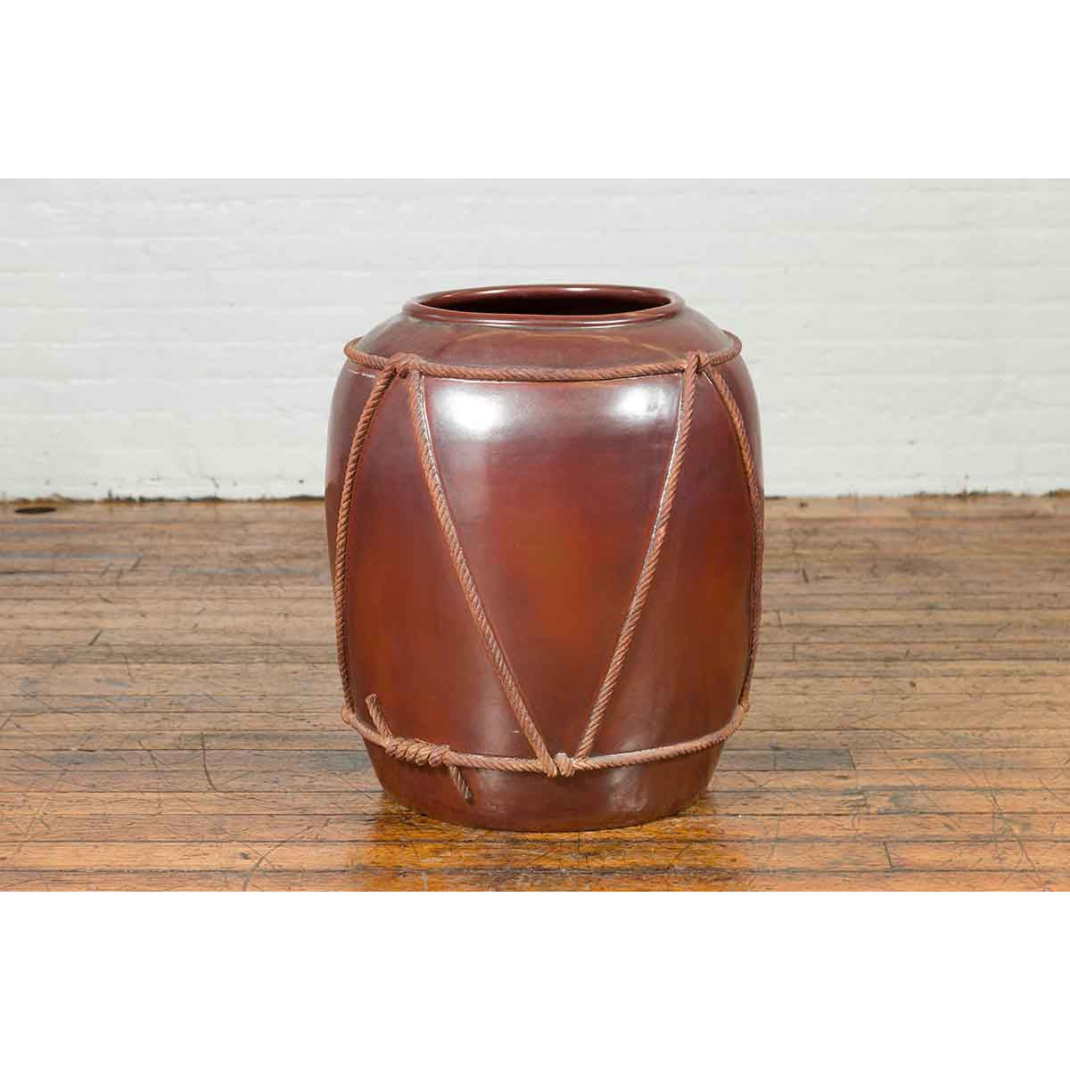 Large Contemporary Thai Monochrome Planter with Rope Accents-11. Asian & Chinese Furniture, Art, Antiques, Vintage Home Décor for sale at FEA Home