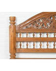 Vintage Carved Indonesian Headboard with Scrolling Foliage and Petite Balusters-6. Asian & Chinese Furniture, Art, Antiques, Vintage Home Décor for sale at FEA Home