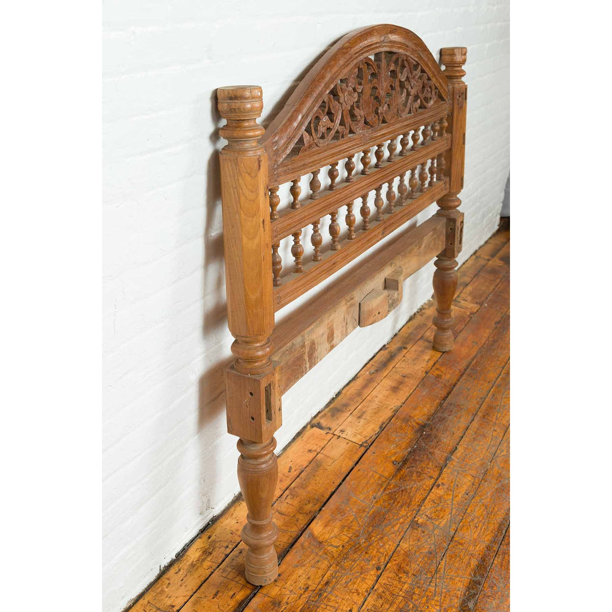 Vintage Carved Indonesian Headboard with Scrolling Foliage and Petite Balusters-10. Asian & Chinese Furniture, Art, Antiques, Vintage Home Décor for sale at FEA Home