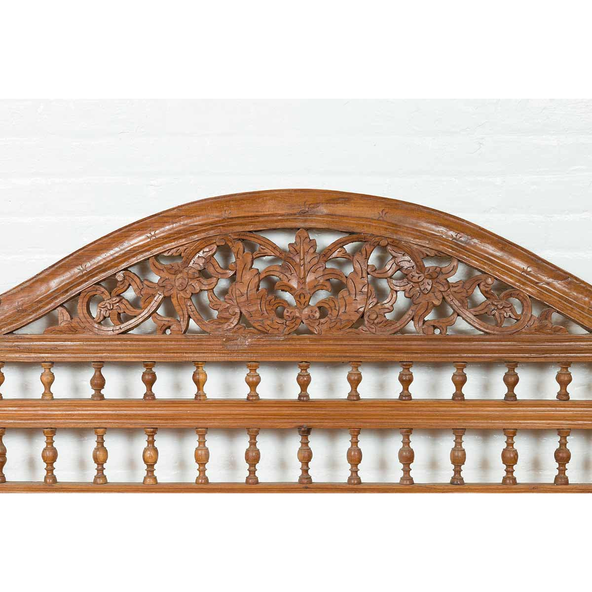 Vintage Carved Indonesian Headboard with Scrolling Foliage and Petite Balusters-4. Asian & Chinese Furniture, Art, Antiques, Vintage Home Décor for sale at FEA Home