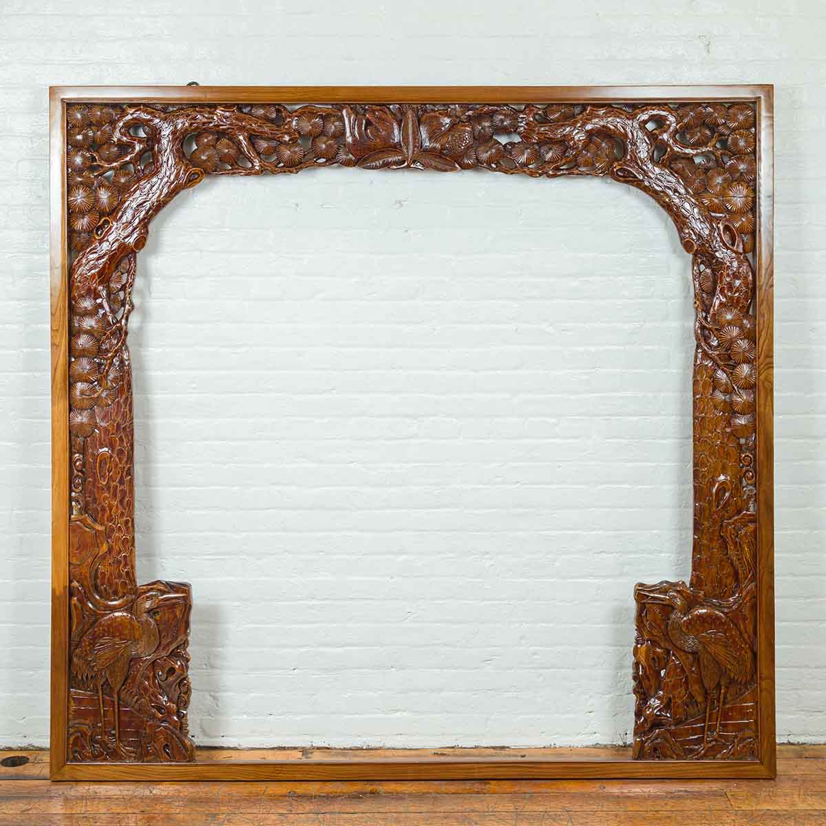 Antique Carved Large Wooden Frame with Birds and Foliage-2. Asian & Chinese Furniture, Art, Antiques, Vintage Home Décor for sale at FEA Home