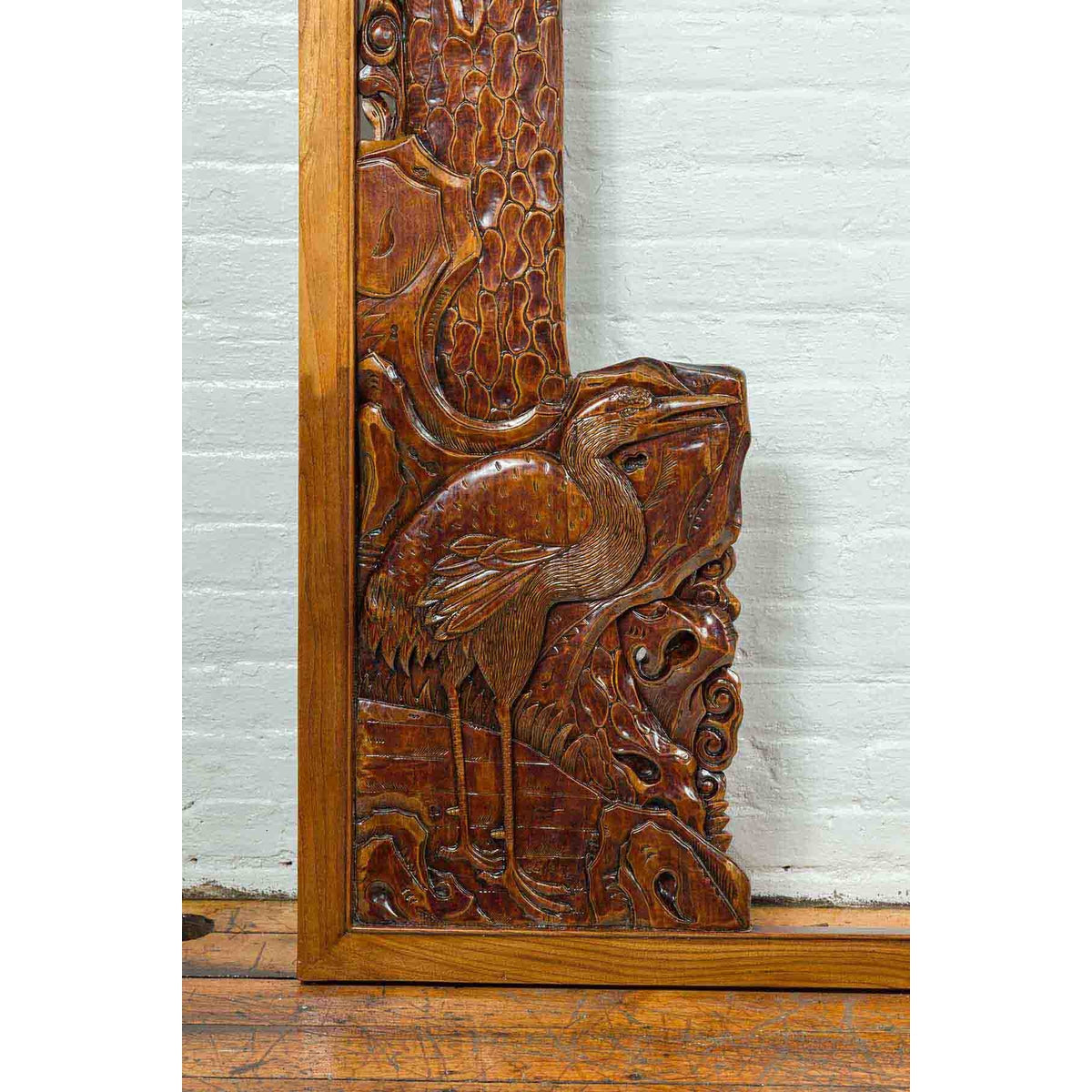 Antique Carved Large Wooden Frame with Birds and Foliage-11. Asian & Chinese Furniture, Art, Antiques, Vintage Home Décor for sale at FEA Home