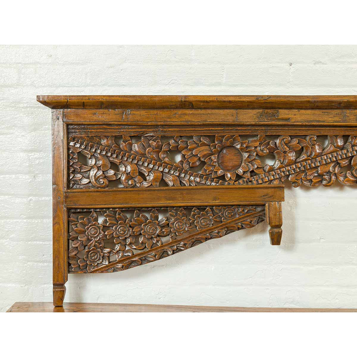Chinese Architectural Wooden Temple Panel with Detailed Floral Carvings-4. Asian & Chinese Furniture, Art, Antiques, Vintage Home Décor for sale at FEA Home