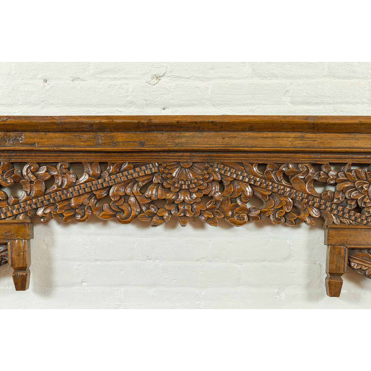 Chinese Architectural Wooden Temple Panel with Detailed Floral Carvings-5. Asian & Chinese Furniture, Art, Antiques, Vintage Home Décor for sale at FEA Home
