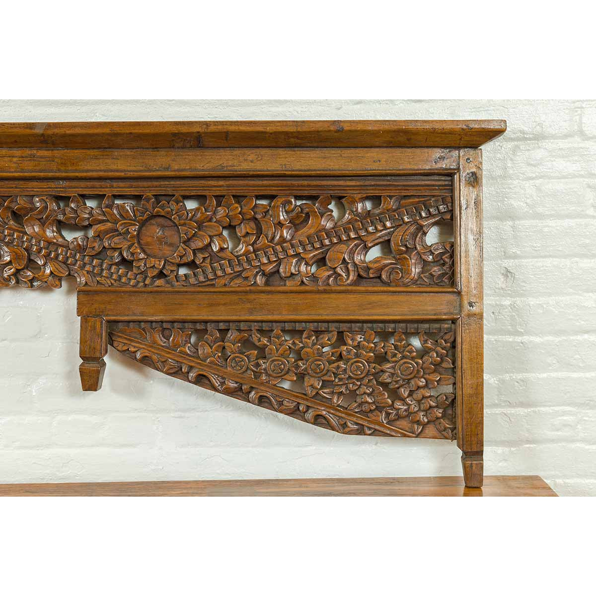 Chinese Architectural Wooden Temple Panel with Detailed Floral Carvings-9. Asian & Chinese Furniture, Art, Antiques, Vintage Home Décor for sale at FEA Home