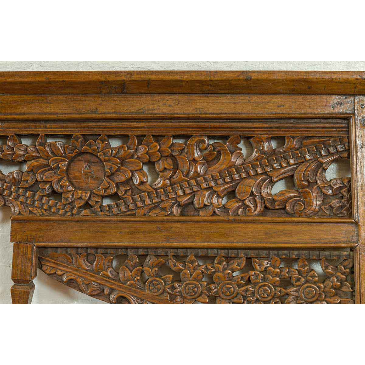 Chinese Architectural Wooden Temple Panel with Detailed Floral Carvings-6. Asian & Chinese Furniture, Art, Antiques, Vintage Home Décor for sale at FEA Home