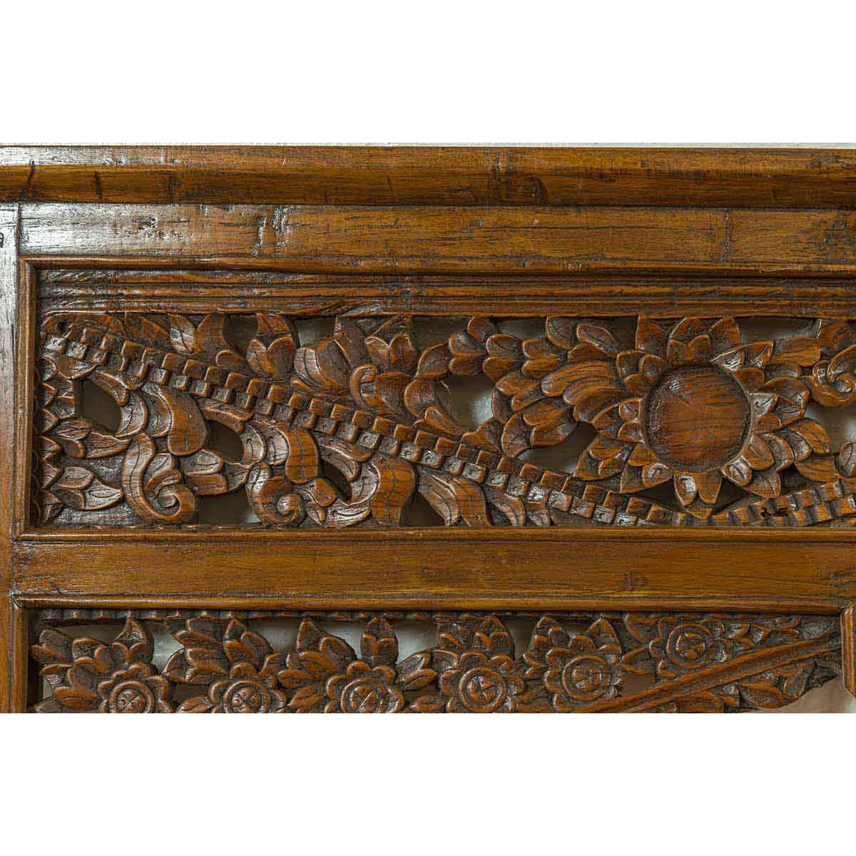 Chinese Architectural Wooden Temple Panel with Detailed Floral Carvings-7. Asian & Chinese Furniture, Art, Antiques, Vintage Home Décor for sale at FEA Home