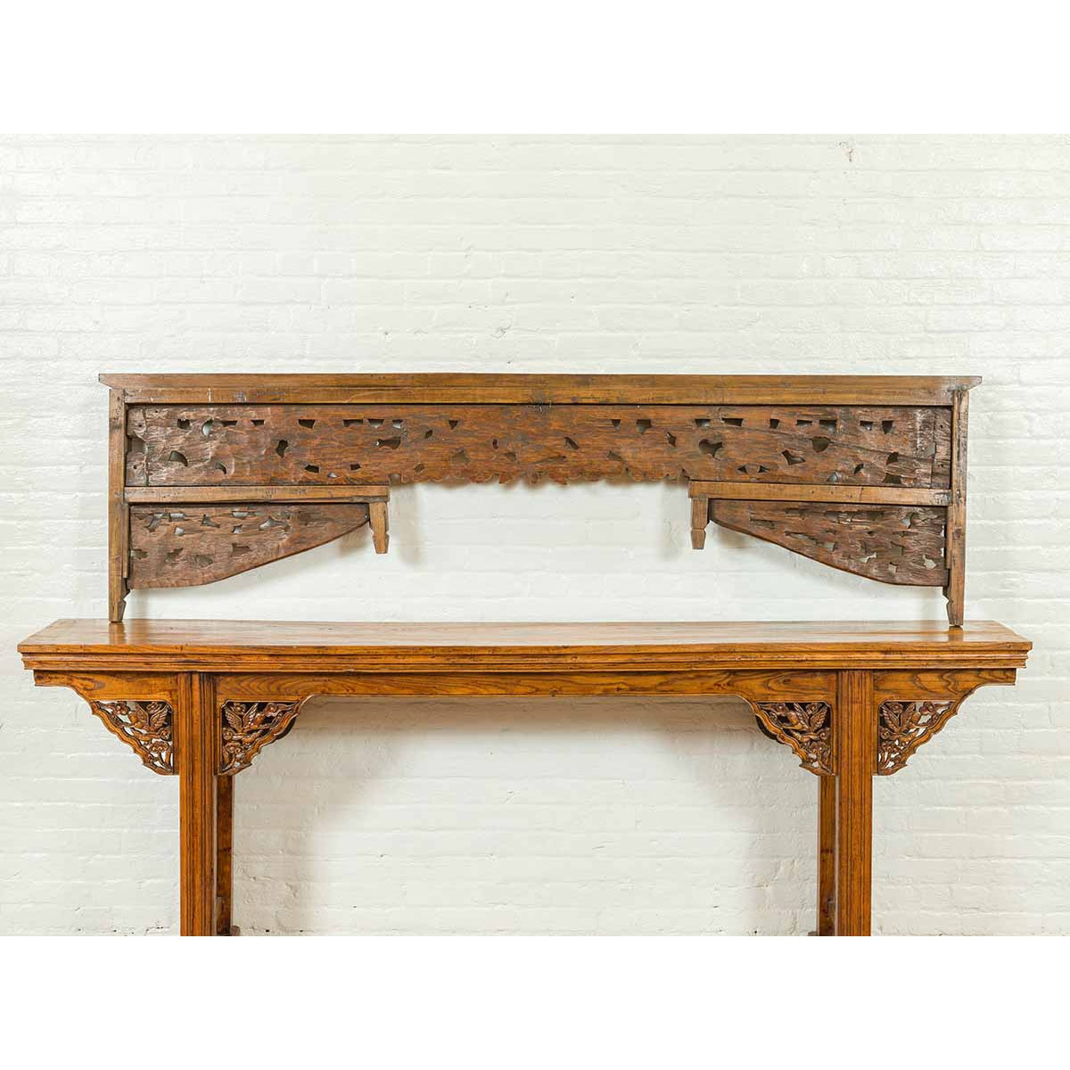 Chinese Architectural Wooden Temple Panel with Detailed Floral Carvings-3. Asian & Chinese Furniture, Art, Antiques, Vintage Home Décor for sale at FEA Home