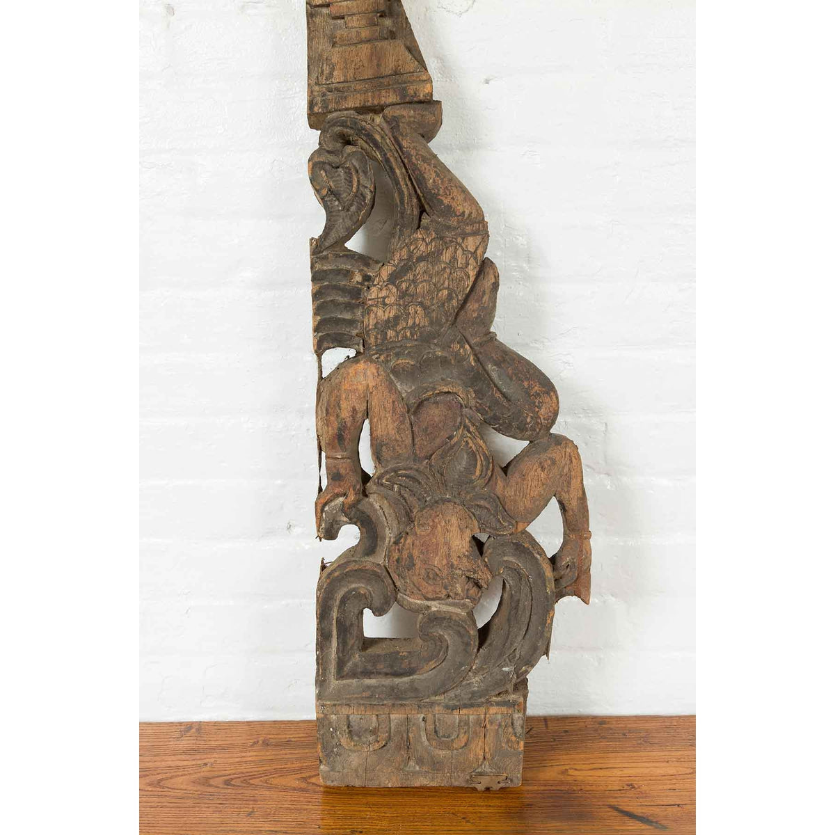 Antique Indonesian Carved Wooden Triangular Fragment Depicting a Falling Figure-7. Asian & Chinese Furniture, Art, Antiques, Vintage Home Décor for sale at FEA Home