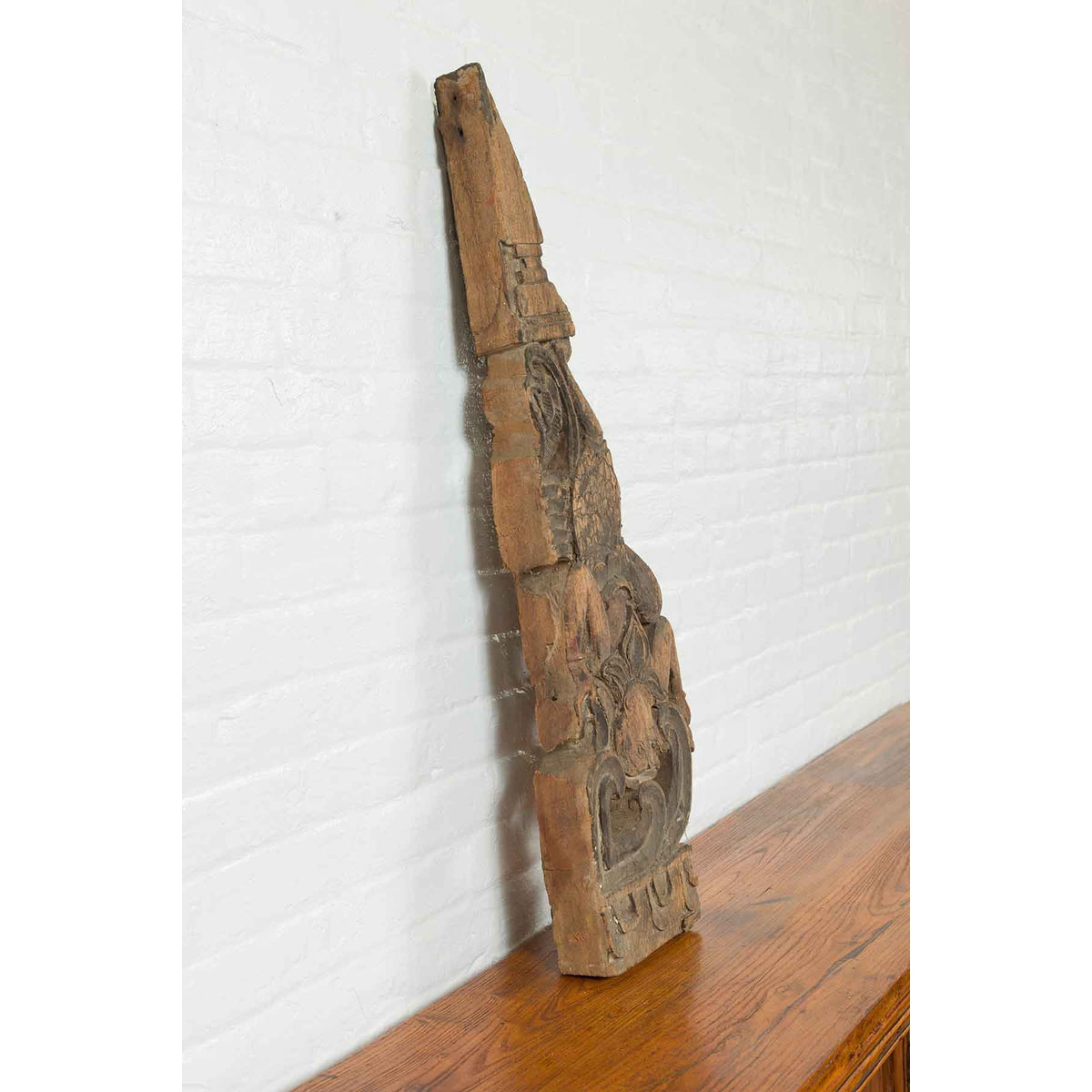Antique Indonesian Carved Wooden Triangular Fragment Depicting a Falling Figure-4. Asian & Chinese Furniture, Art, Antiques, Vintage Home Décor for sale at FEA Home