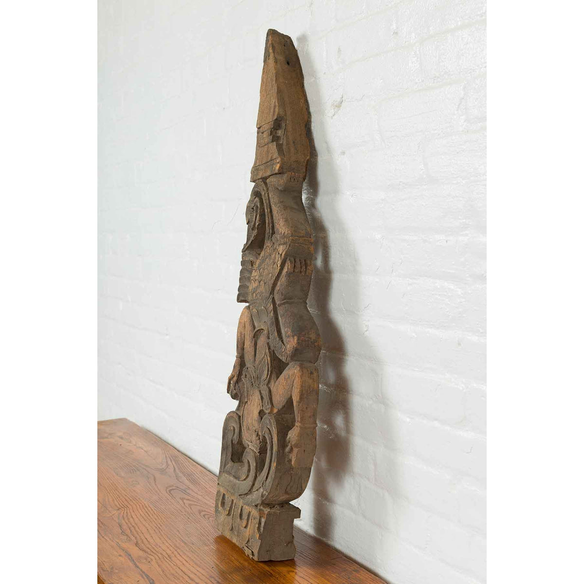 Antique Indonesian Carved Wooden Triangular Fragment Depicting a Falling Figure-3. Asian & Chinese Furniture, Art, Antiques, Vintage Home Décor for sale at FEA Home