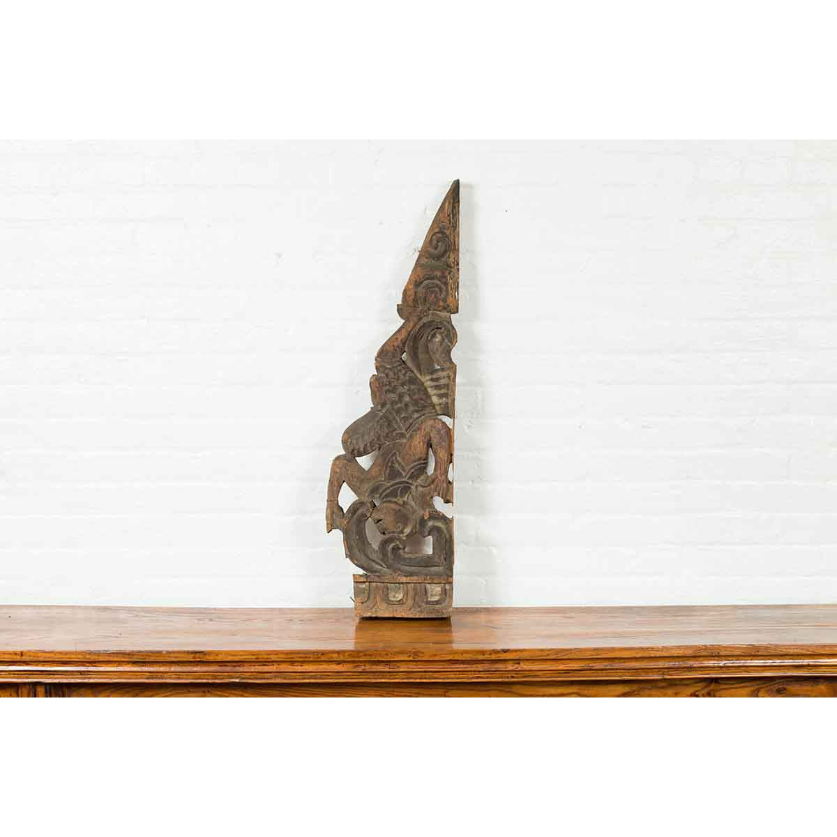 Antique Indonesian Carved Wooden Triangular Fragment Depicting a Falling Figure-10. Asian & Chinese Furniture, Art, Antiques, Vintage Home Décor for sale at FEA Home