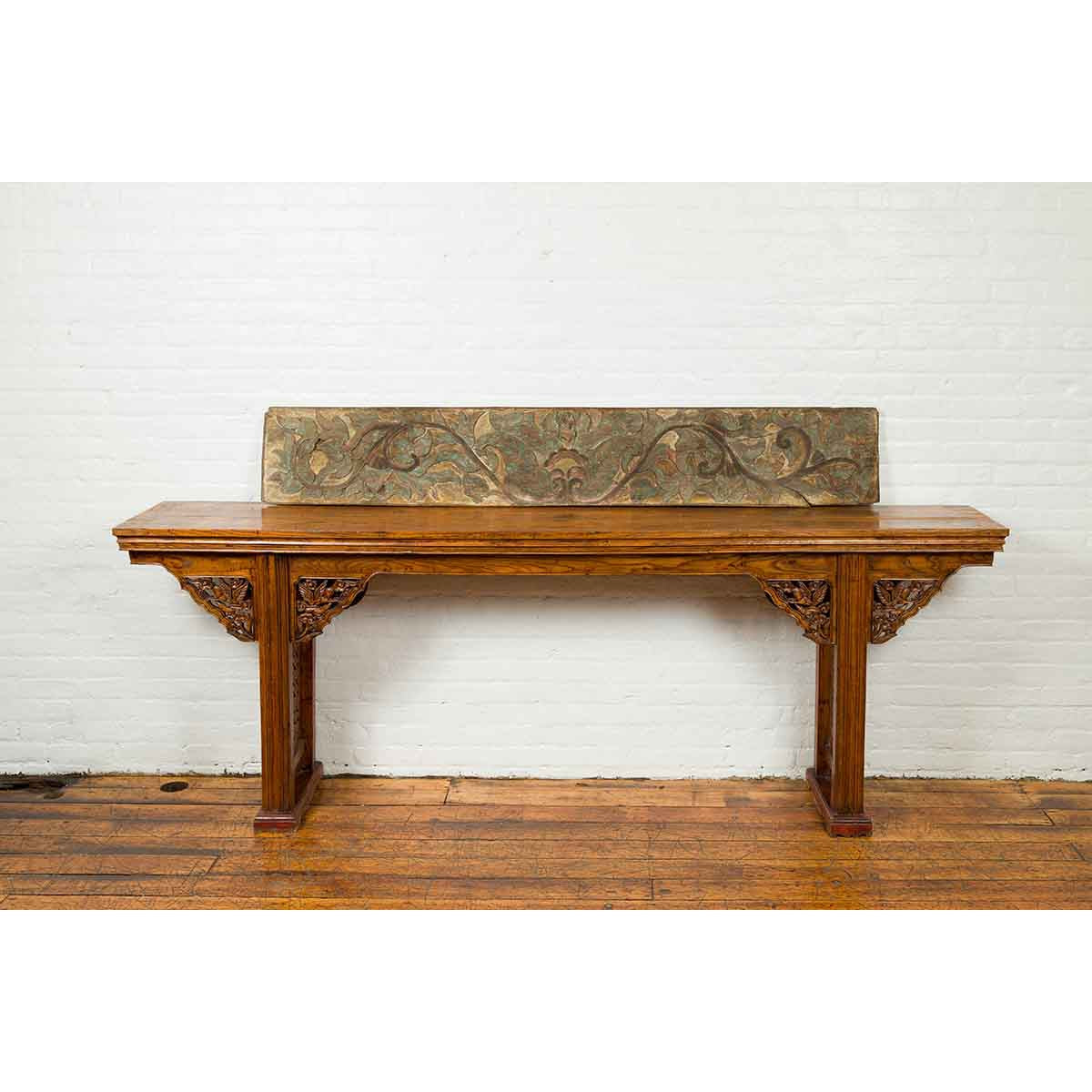 Antique Indonesian Painted and Carved Wood Door Panel with Scrolls and Foliage-7. Asian & Chinese Furniture, Art, Antiques, Vintage Home Décor for sale at FEA Home