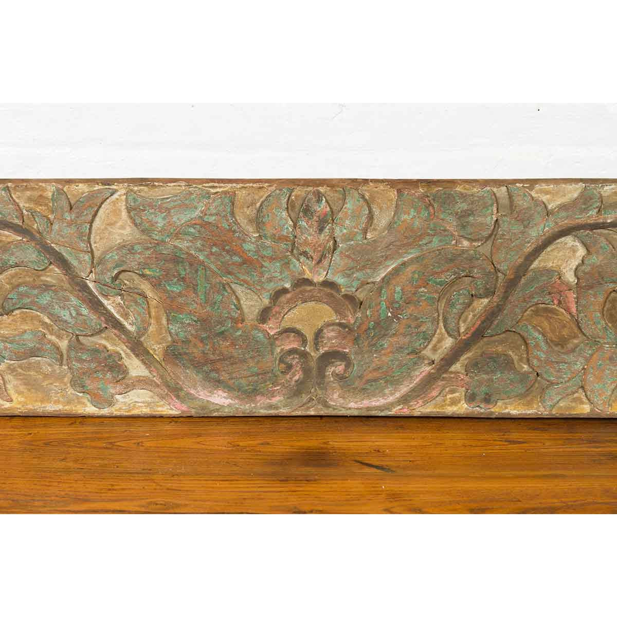 Antique Indonesian Painted and Carved Wood Door Panel with Scrolls and Foliage-9. Asian & Chinese Furniture, Art, Antiques, Vintage Home Décor for sale at FEA Home
