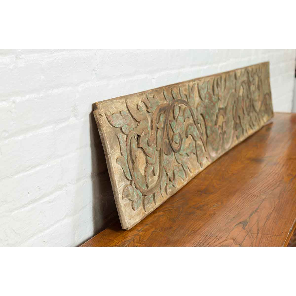Antique Indonesian Painted and Carved Wood Door Panel with Scrolls and Foliage-3. Asian & Chinese Furniture, Art, Antiques, Vintage Home Décor for sale at FEA Home