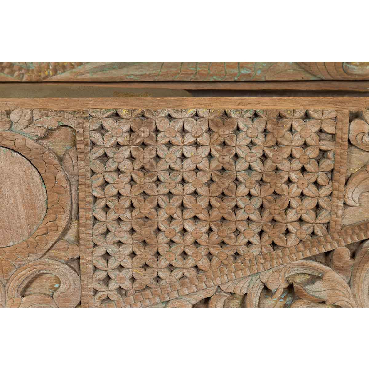 Pair of Indonesian Antique Carved Wood Overdoor Panels with Traces of Blue Paint-13. Asian & Chinese Furniture, Art, Antiques, Vintage Home Décor for sale at FEA Home