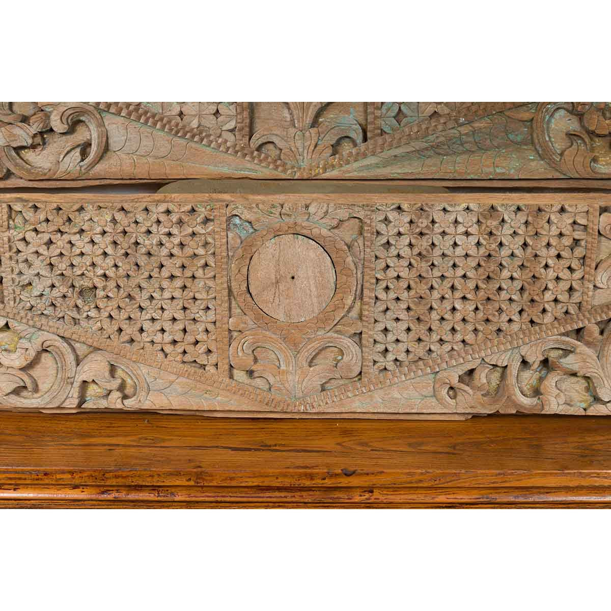 Pair of Indonesian Antique Carved Wood Overdoor Panels with Traces of Blue Paint-11. Asian & Chinese Furniture, Art, Antiques, Vintage Home Décor for sale at FEA Home