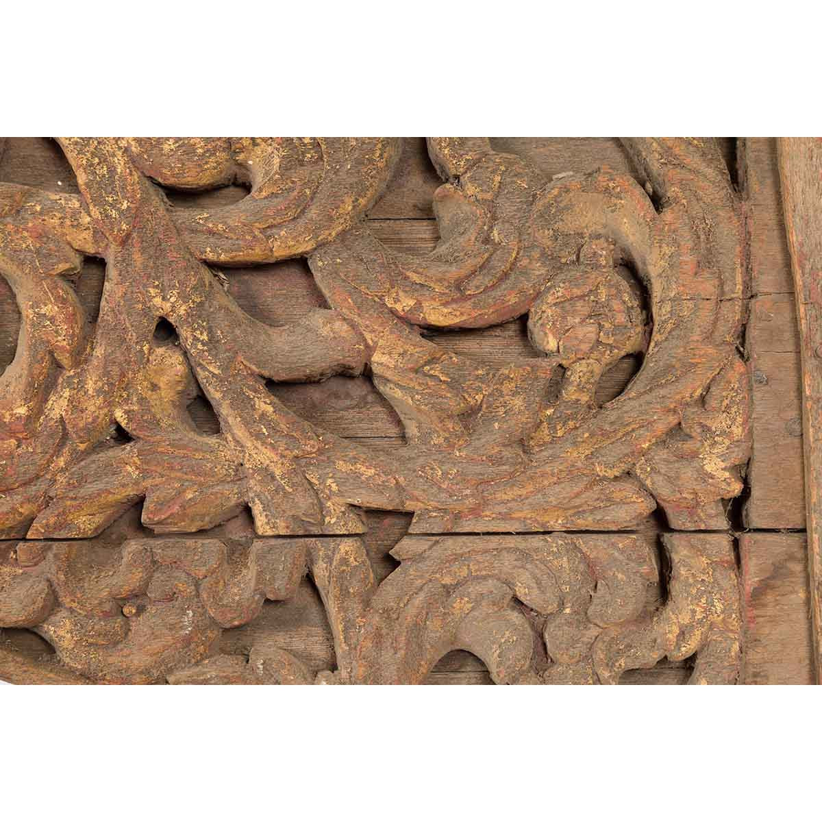 Antique Indonesian Carved and Painted Architectural Panel with Rinceaux Frieze-11. Asian & Chinese Furniture, Art, Antiques, Vintage Home Décor for sale at FEA Home