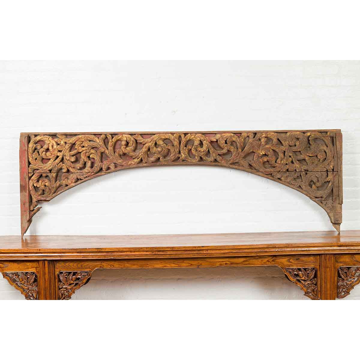 Antique Indonesian Carved and Painted Architectural Panel with Rinceaux Frieze-4. Asian & Chinese Furniture, Art, Antiques, Vintage Home Décor for sale at FEA Home